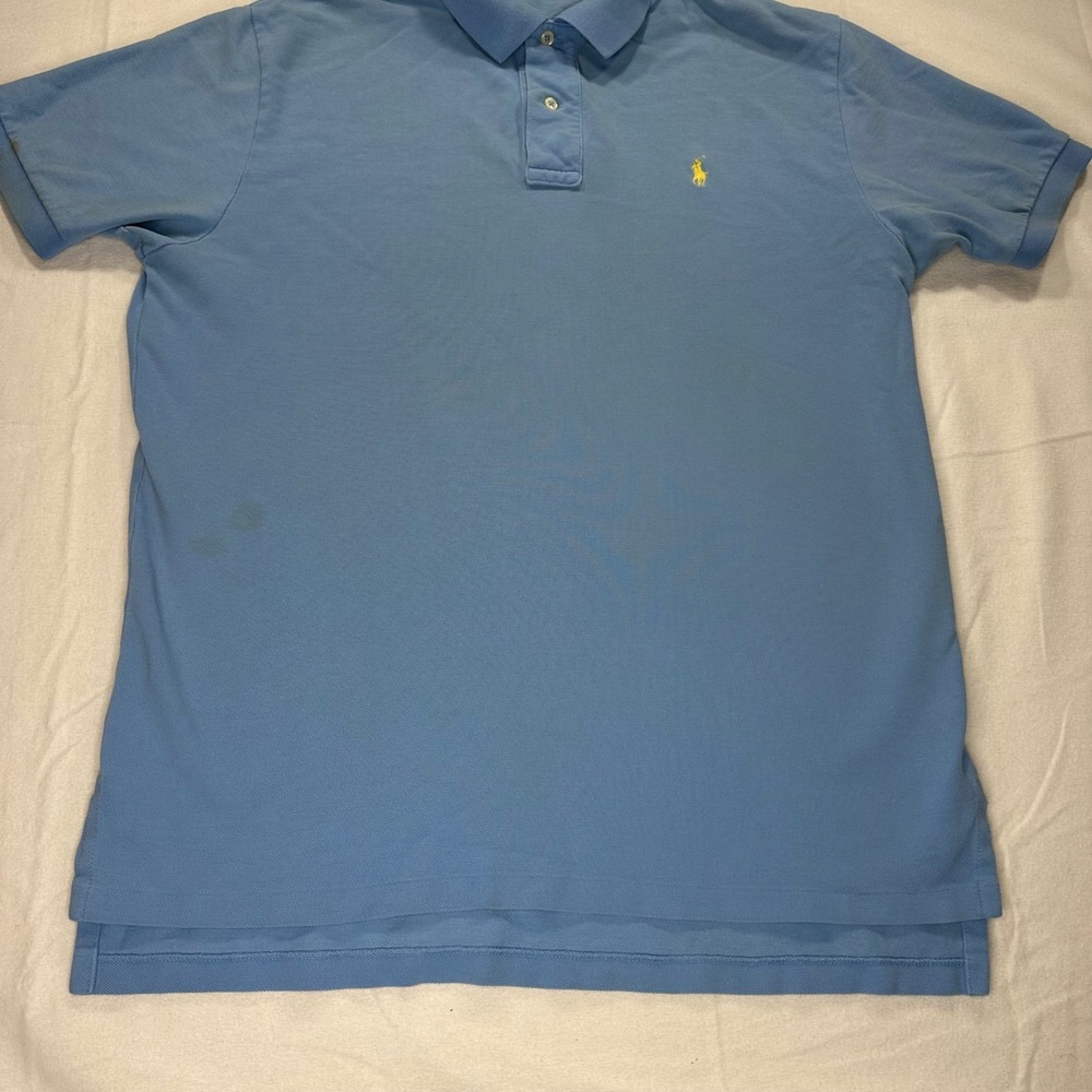 Polo Ralph Lauren Mens Large Light Blue Cotton Pique Short Sleeve Polo Shirt